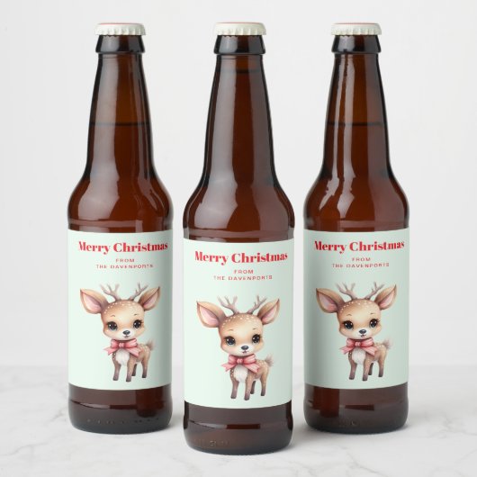 Cute Baby Deer Cartoon Illustration Bier Etiket (Flessen)