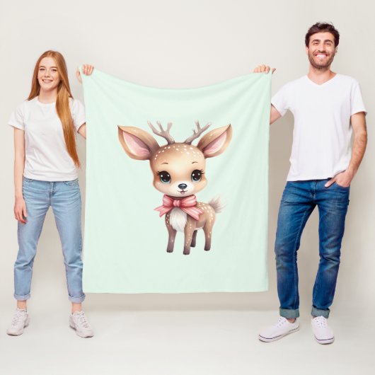 Cute Baby Deer Cartoon Illustration Fleece Deken (In situ)