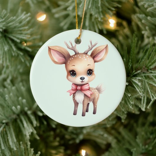 Cute Baby Deer Cartoon Illustration Keramisch Ornament (Boom)