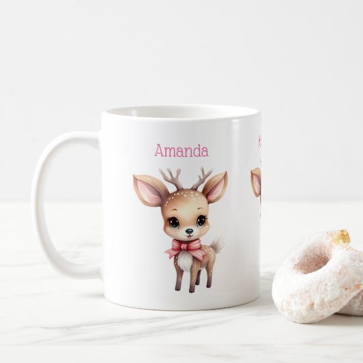 Cute Baby Deer Cartoon Illustration Koffiemok (Met donut)