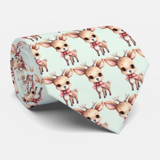 Cute Baby Deer Cartoon Illustration Pattern Stropdas (Opgerold)