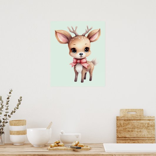Cute Baby Deer Cartoon Illustration Poster (Keuken)