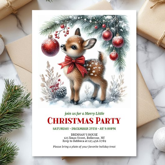 Cute baby deer Christmas kids invitation editable  Kaart