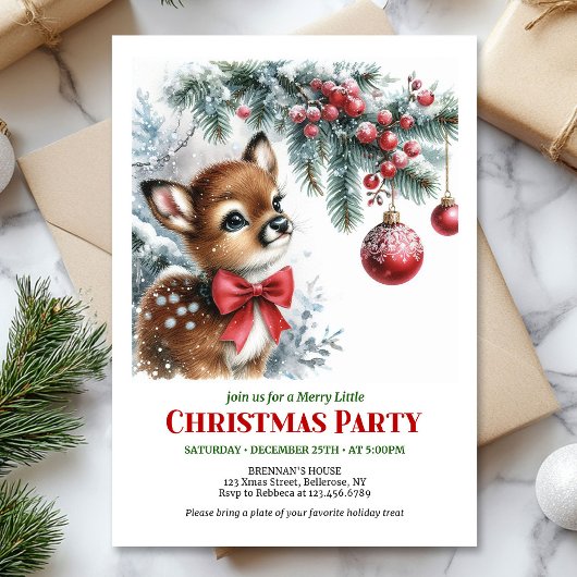 Cute baby deer Christmas kids invitation printable Kaart