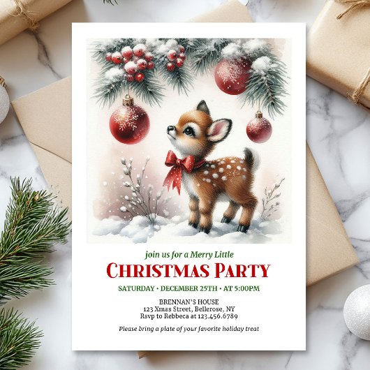 Cute baby deer Christmas kids invite editable card Kaart