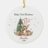 Cute baby deer first Christmas pink personalized  Keramisch Ornament (Voorkant)
