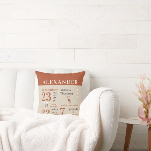Cute Baby Deer Herfst Oranje Birth Stats Boy Nurse Kussen (Bank)