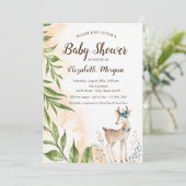 Cute Baby Deer Leaves Baby shower Invitation Kaart (Staand voorkant)
