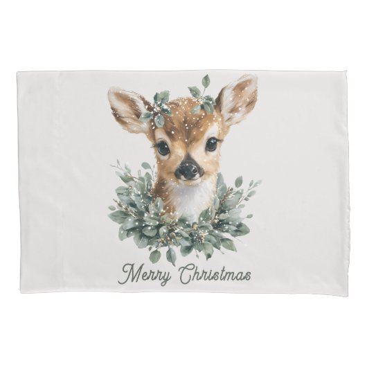 Cute Baby Deer Merry Christmas – Watercolor Fawn  Kussensloop (Voorkant)