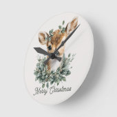 Cute Baby Deer Merry Christmas – Watercolor Fawn Ronde Klok (Hoek)