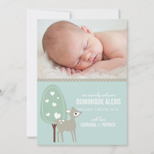 Cute Baby Deer Photo Birth Announements Aankondiging (Voorkant)