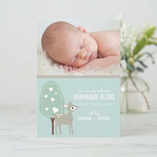 Cute Baby Deer Photo Birth Announements Aankondiging (Staand voorkant)