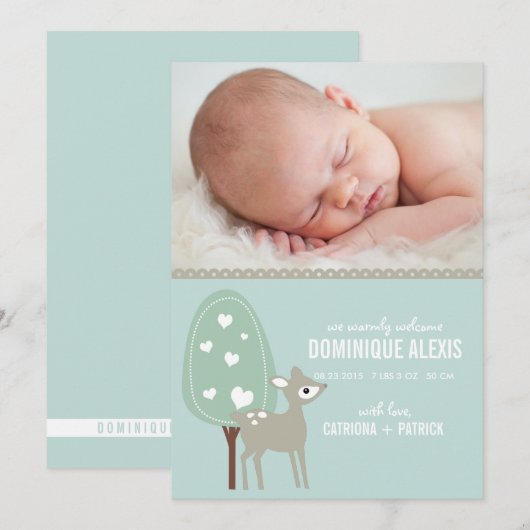 Cute Baby Deer Photo Birth Announements Aankondiging (Voorkant / Achterkant)