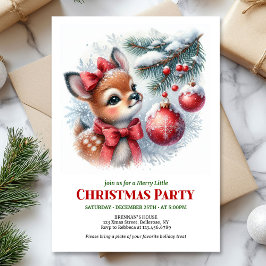 Cute baby deer watercolor Christmas kids invites Kaart