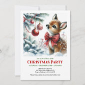 Cute baby deer winter scene Christmas party invite Kaart (Voorkant)