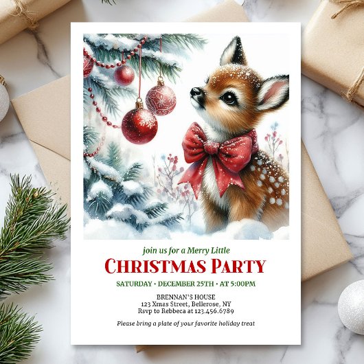 Cute baby deer winter scene Christmas party invite Kaart