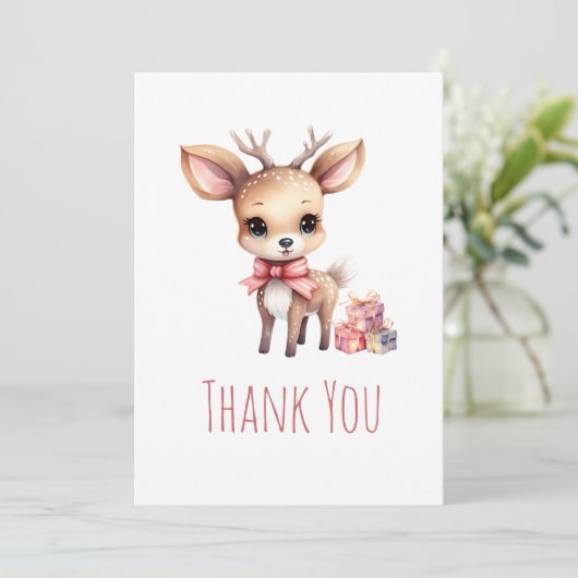 Cute Baby Deer with Gifts Party Bedankkaart (Staand voorkant)