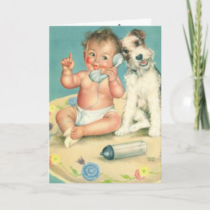  Cute Baby die op Puppy Dog van de Telefoon spreek