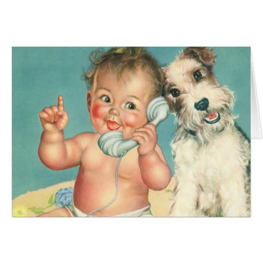 Cute Baby die op Puppy Dog van de Telefoon spreek (Voorkant Horizontaal)