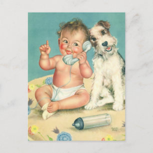 Cute Baby die op Puppy Dog van de Telefoon spreek Briefkaart