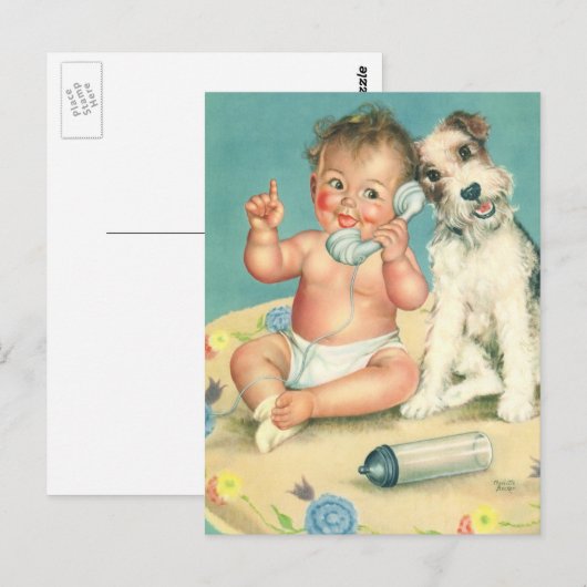  Cute Baby die op Puppy Dog van de Telefoon spreek Briefkaart (Voorkant / Achterkant)