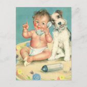  Cute Baby die op Puppy Dog van de Telefoon spreek Briefkaart (Voorkant)