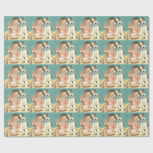  Cute Baby die op Puppy Dog van de Telefoon spreek Cadeaupapier (Vlak)