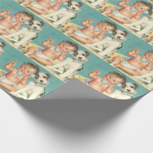  Cute Baby die op Puppy Dog van de Telefoon spreek Cadeaupapier (Hoek)