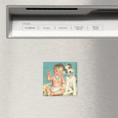  Cute Baby die op Puppy Dog van de Telefoon spreek Magneet (Insitu (Vaatwasser))