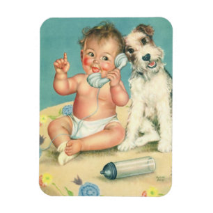  Cute Baby die op Puppy Dog van de Telefoon spreek Magneet