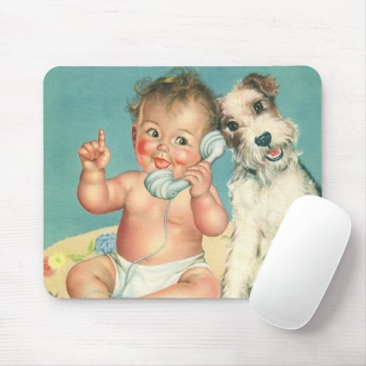  Cute Baby die op Puppy Dog van de Telefoon spreek Muismat (Met muis)