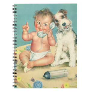  Cute Baby die op Puppy Dog van de Telefoon spreek Notitieboek
