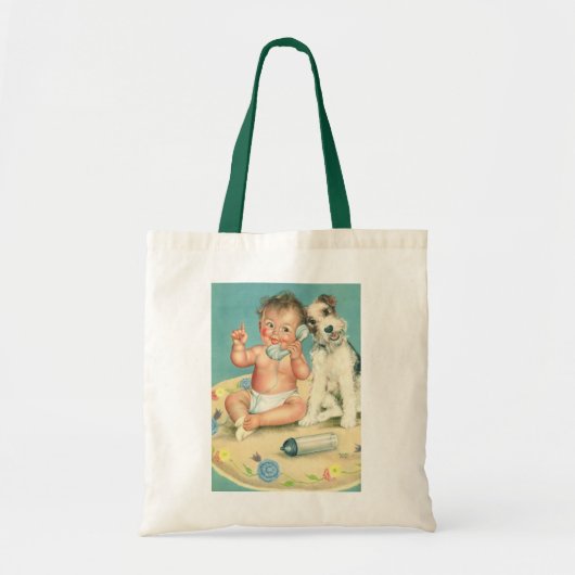 Cute Baby die op Puppy Dog van de Telefoon spreek Tote Bag (Voorkant)