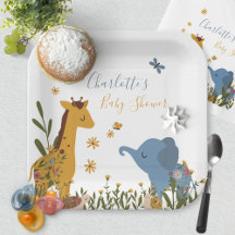 Cute Baby Dieren Bloemige Baby Shower Vierkant