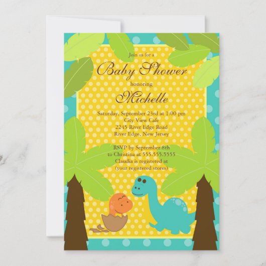 Cute Baby Dinasaur Baby shower Invitation Kaart (Voorkant)