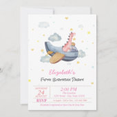 Cute Baby Dino Airplane Stars Birthday Kaart (Voorkant)
