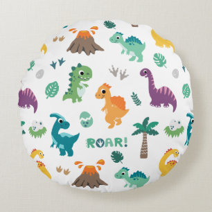 Cute Baby Dino Dinosaur patroon Kinderen Birthday Rond Kussen