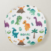 Cute Baby Dino Dinosaur patroon Kinderen Birthday Rond Kussen (Achterkant)