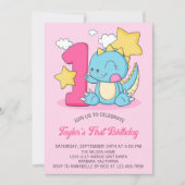 Cute Baby Dinosaur 1st Birthday Party Invitation Kaart (Voorkant)