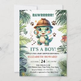Cute Baby Dinosaur Baby shower Invitation Kaart