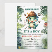 Cute Baby Dinosaur Baby shower Invitation Kaart (Voorkant / Achterkant)