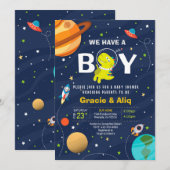 Cute Baby Dinosaur baby shower suitnodiging Kaart (Voorkant / Achterkant)