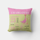 Cute Baby Dinosaur Bright Birth Stats Girl Nursery Kussen (Voorkant)