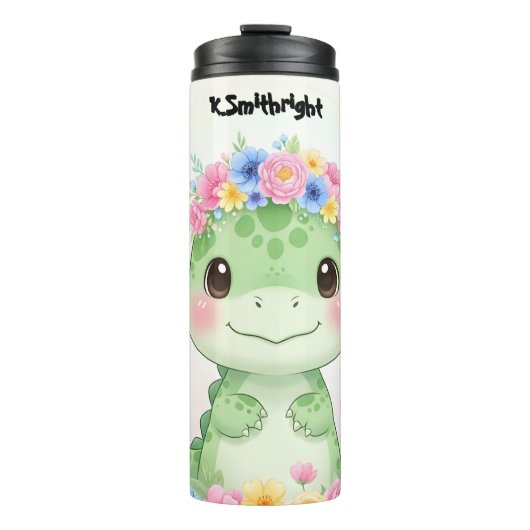 Cute Baby Dinosaur Flower Crown Thermosbeker (Voorkant)