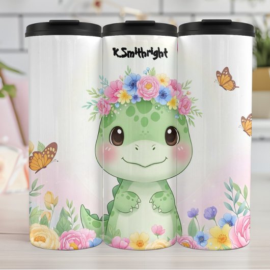 Cute Baby Dinosaur Flower Crown Thermosbeker