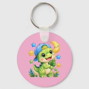 Cute Baby Dinosaur Glanzende Roze Sleutelhanger