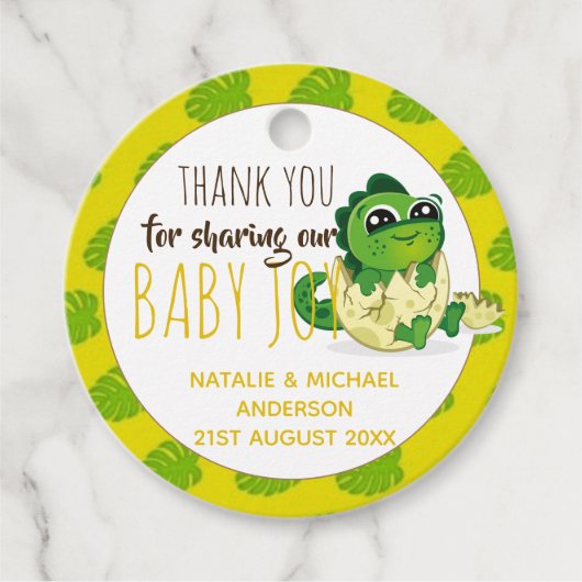 Cute Baby Dinosaur Hatching Shower Party Jurassic Bedankjes Labels (Voorkant)