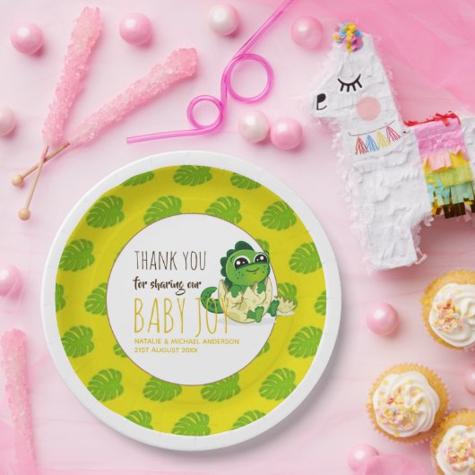 Cute Baby Dinosaur Hatching Shower Party Jurassic Papieren Bordje (Feest)
