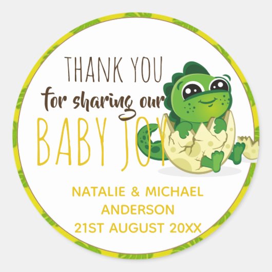 Cute Baby Dinosaur Hatching Shower Party Jurassic Ronde Sticker (Voorkant)