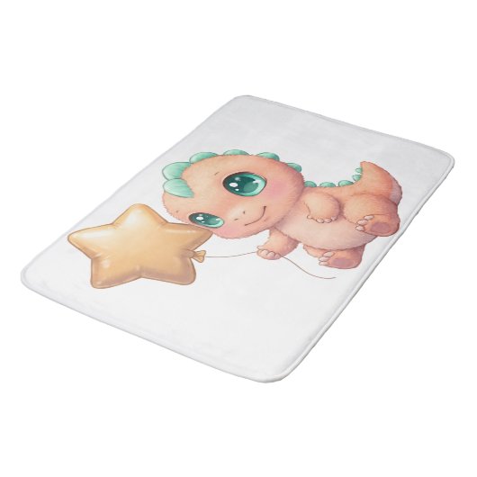 Cute Baby Dinosaur Holding Star Balloon Badmat (Gekanteld)